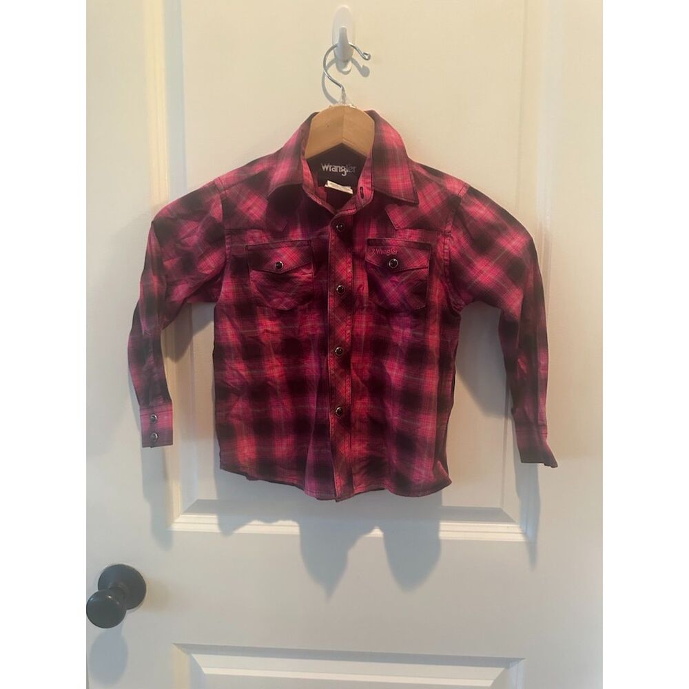 Wrangler Button Down Pink/Back Buffalo Print Long Sleeve Top Size XS